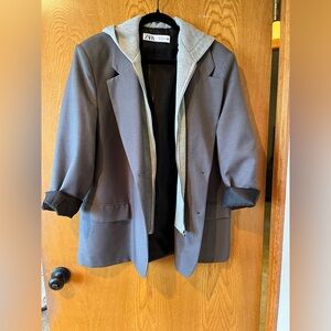 Zara Light Gray Blazer with Hoodie